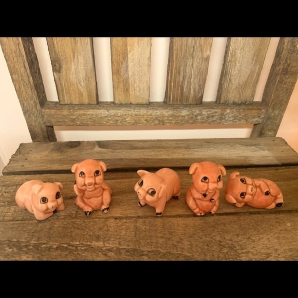 MIC Pink Pigs Mini Ceramic Vintage Figurines - Picture 6 of 16